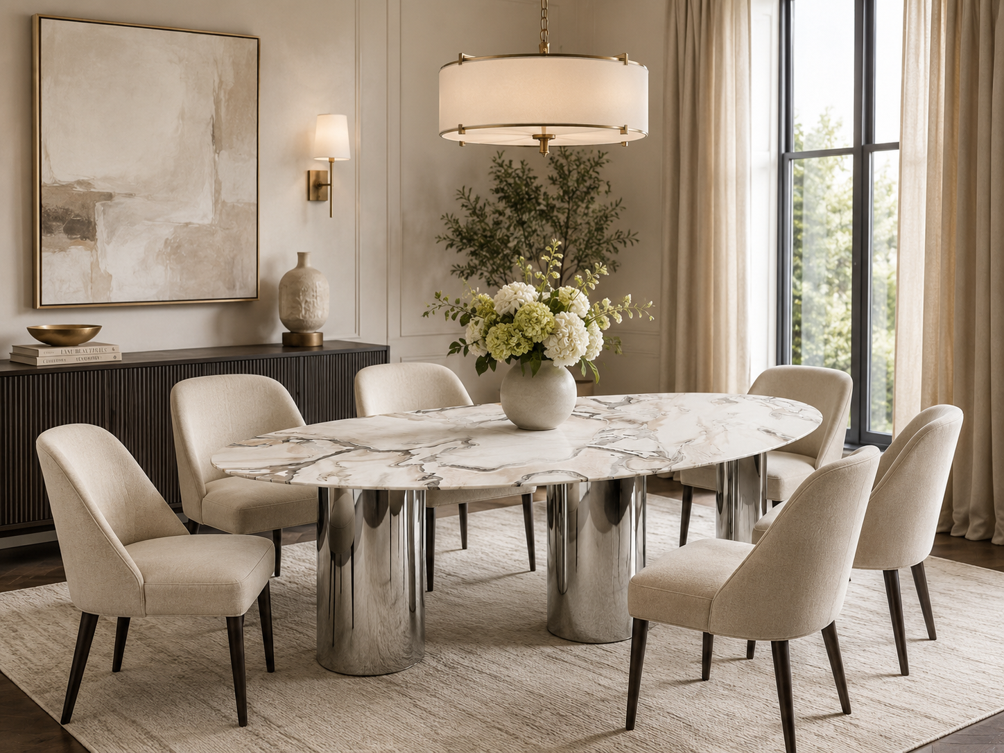 100% Natural Snow White Stone Look | Luxury Stone Dining Tables | Porcelain, Sintered Stone & Marble Look Tables Luxury Wood Tables