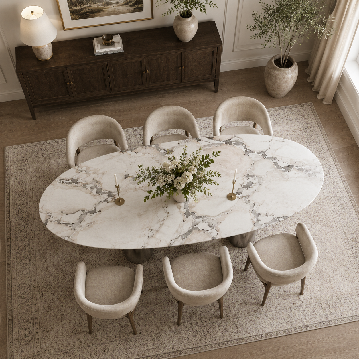 100% Natural Snow White Stone Look | Luxury Stone Dining Tables | Porcelain, Sintered Stone & Marble Look Tables Luxury Wood Tables