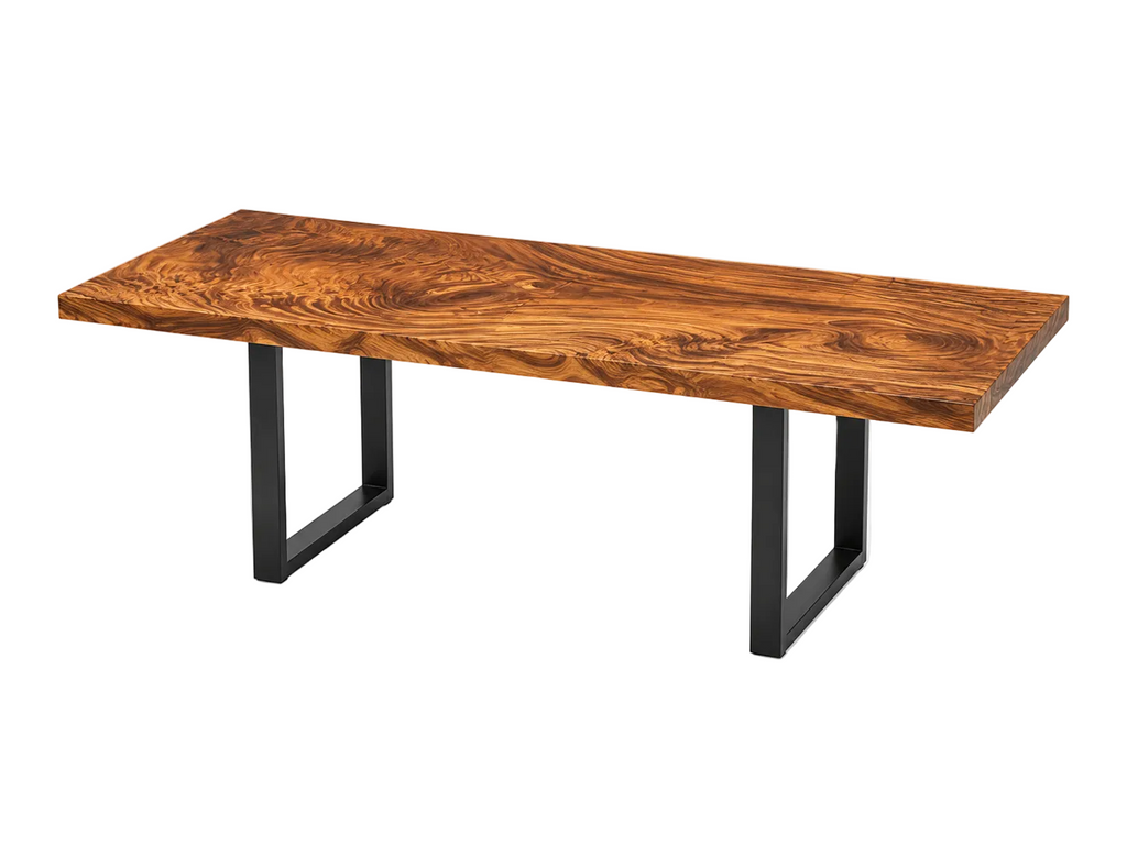 Fiji Acacia Live Edge Slab Table with Modern U-Shaped Steel Base Luxury Wood Tables