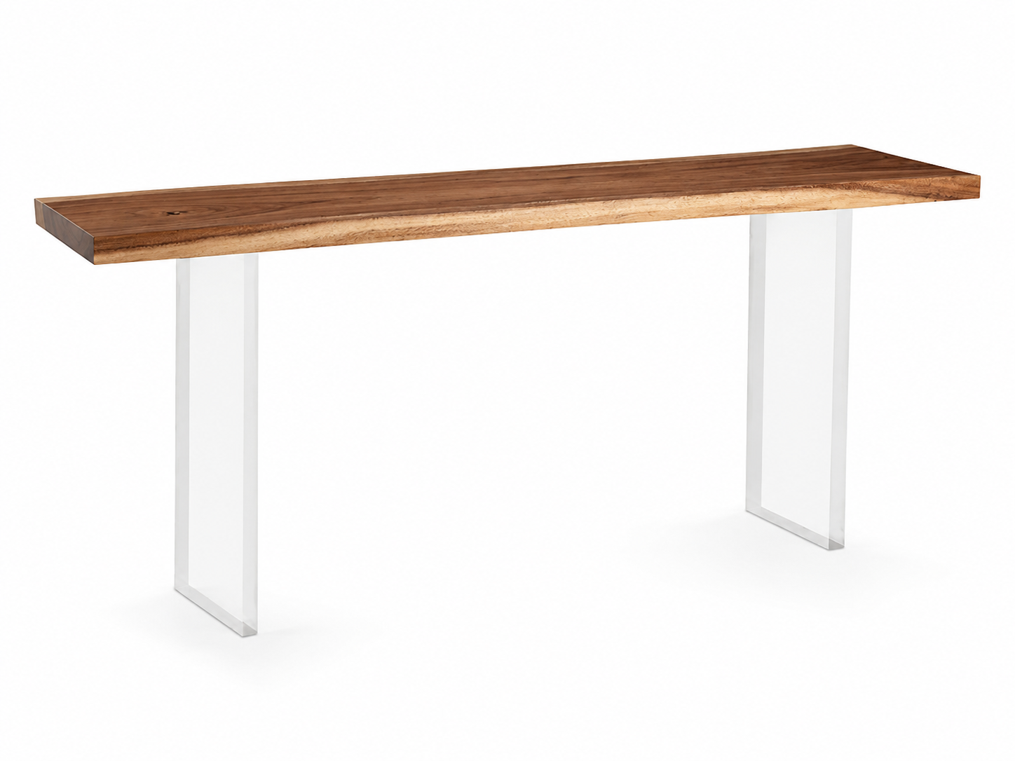 Fiji Acacia Live Edge Console Table with Floating Acrylic Legs Luxury Wood Tables
