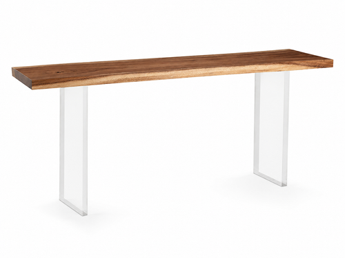 Fiji Acacia Live Edge Console Table with Floating Acrylic Legs Luxury Wood Tables