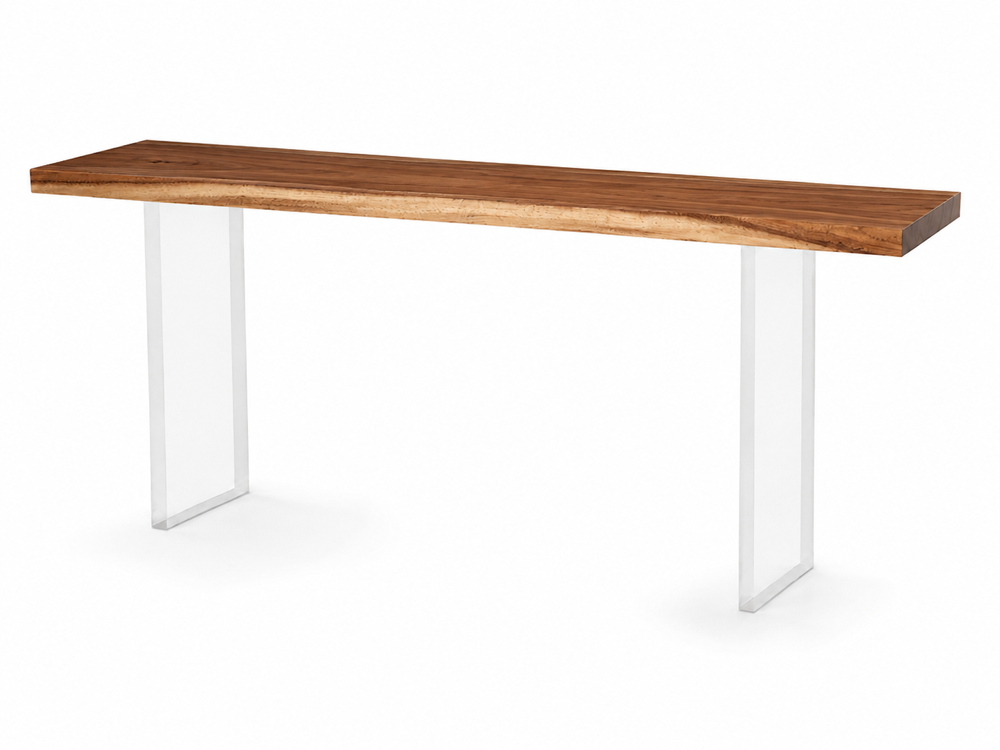 Fiji Acacia Live Edge Console Table with Floating Acrylic Legs Luxury Wood Tables