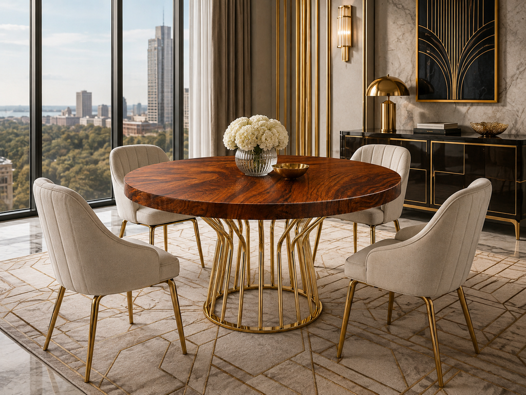 Farm House Style Fiji Acacia Live Edge Dining Table with Wooden Table Base (Copy) Luxury Wood Tables