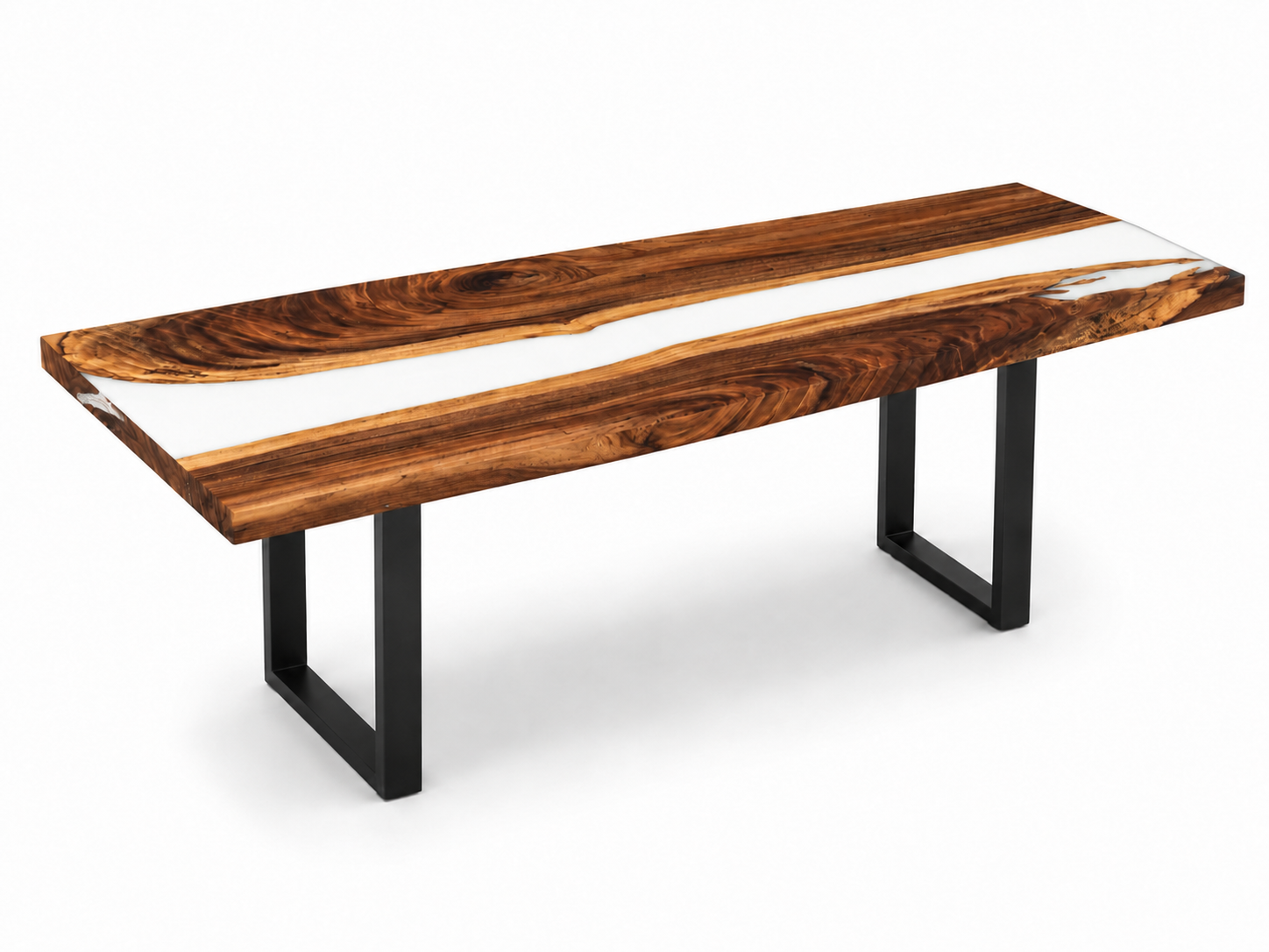 Luxury Epoxy River Dining Table – Live Edge Wood & White Resin Luxury Wood Tables