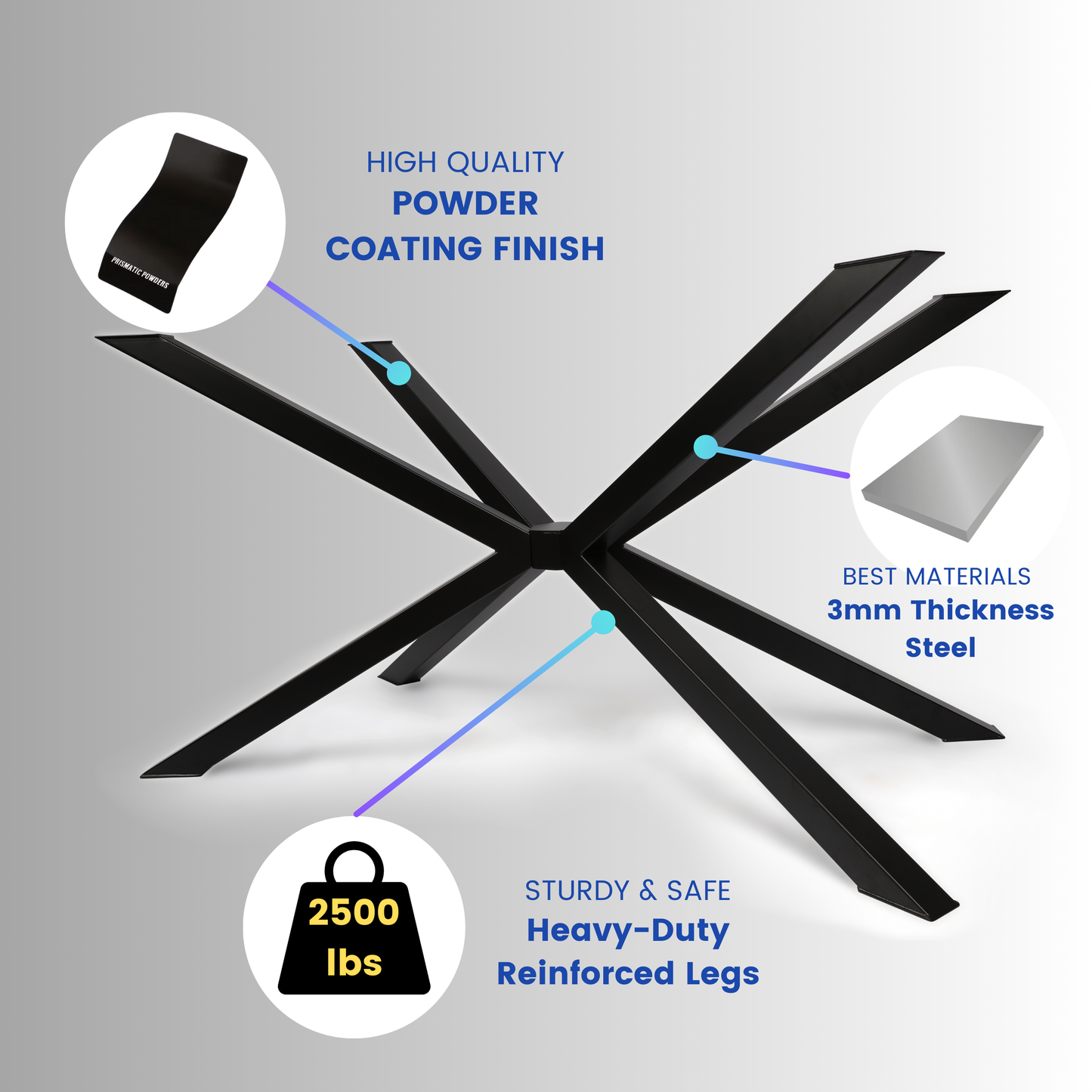 Modern Industrial Black Spider Steel Dining Table Legs