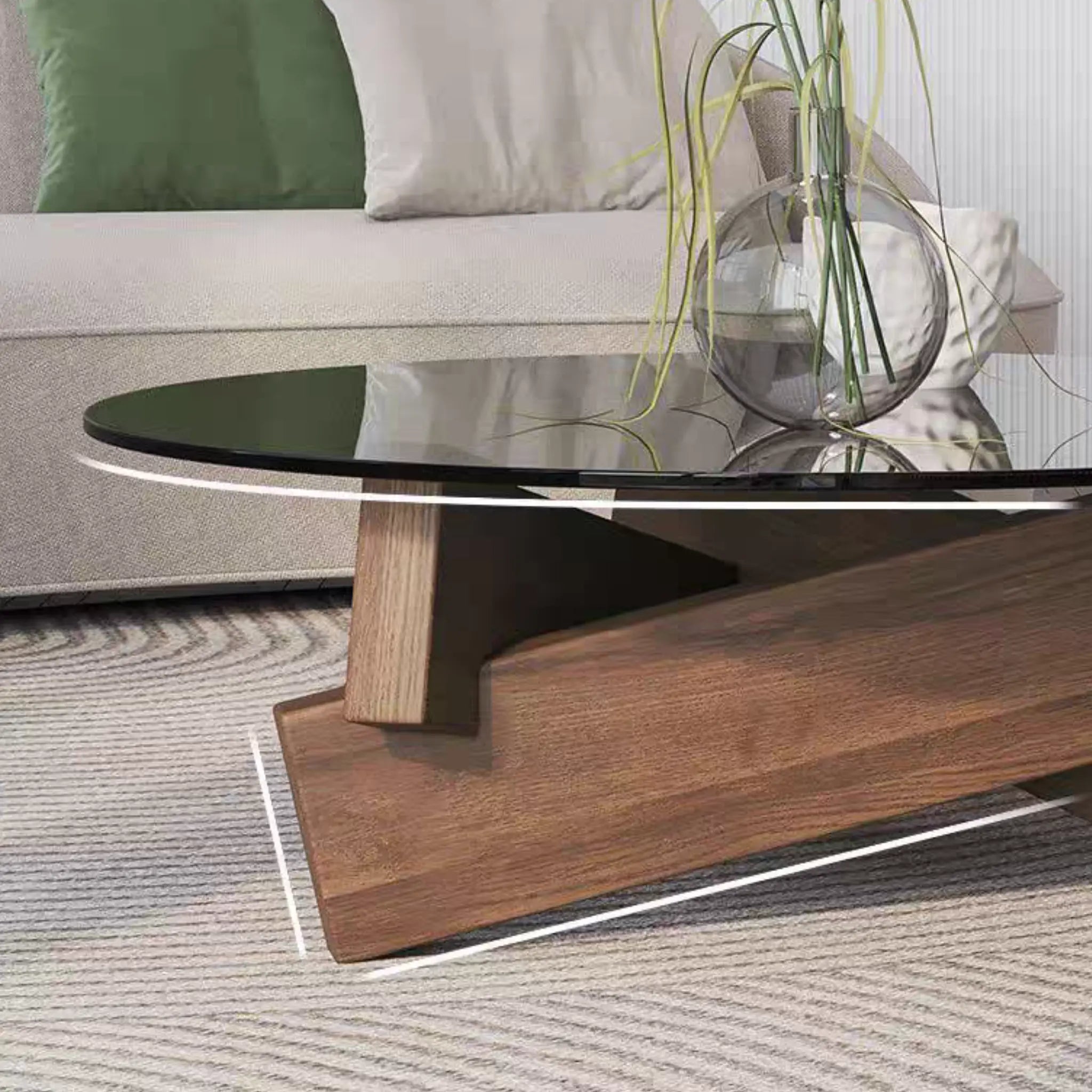 Designer Clear Glass Coffee Table With Walnut Wood Base Luxury Wood Tables