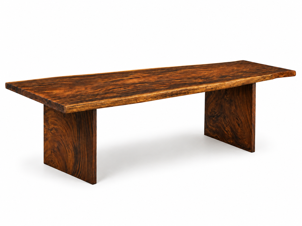 Fiji Acacia Live Edge Dining Table with Sculptural W Steel Base (Copy) Luxury Wood Tables