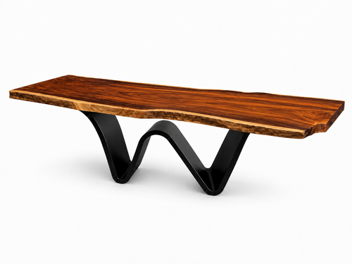Sculptural Fiji Acacia Live Edge Dining Table with Floating Acrylic Legs Luxury Wood Tables