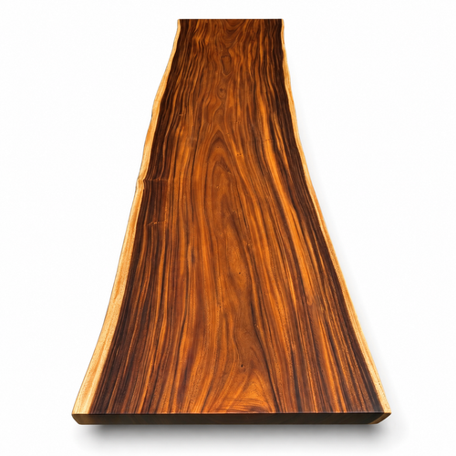Sculptural Fiji Acacia Live Edge Dining Table with Floating Acrylic Legs Luxury Wood Tables