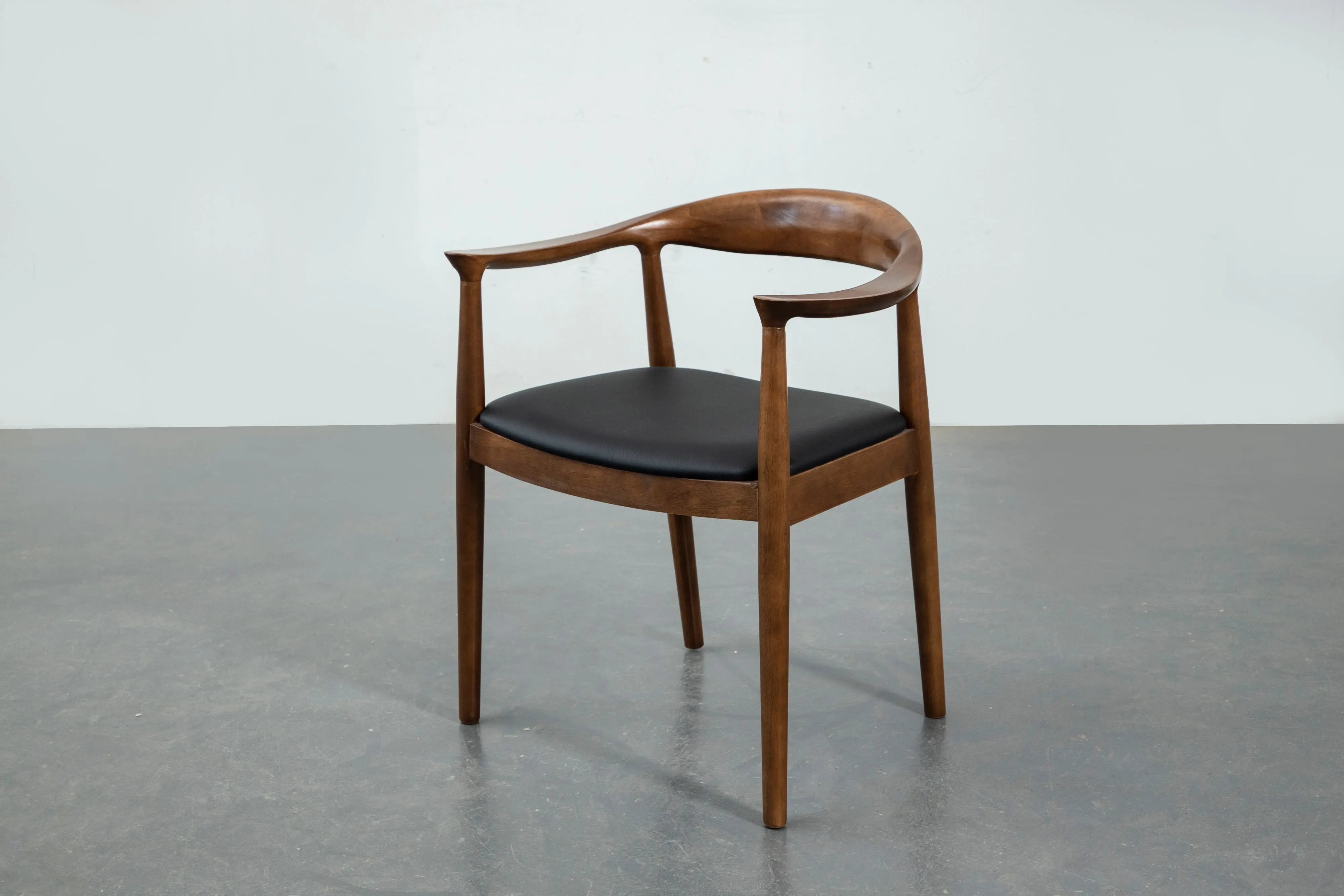 Hans Wegner Style Dining Chair - Walnut Stain - Black Cushion Luxury Wood Tables