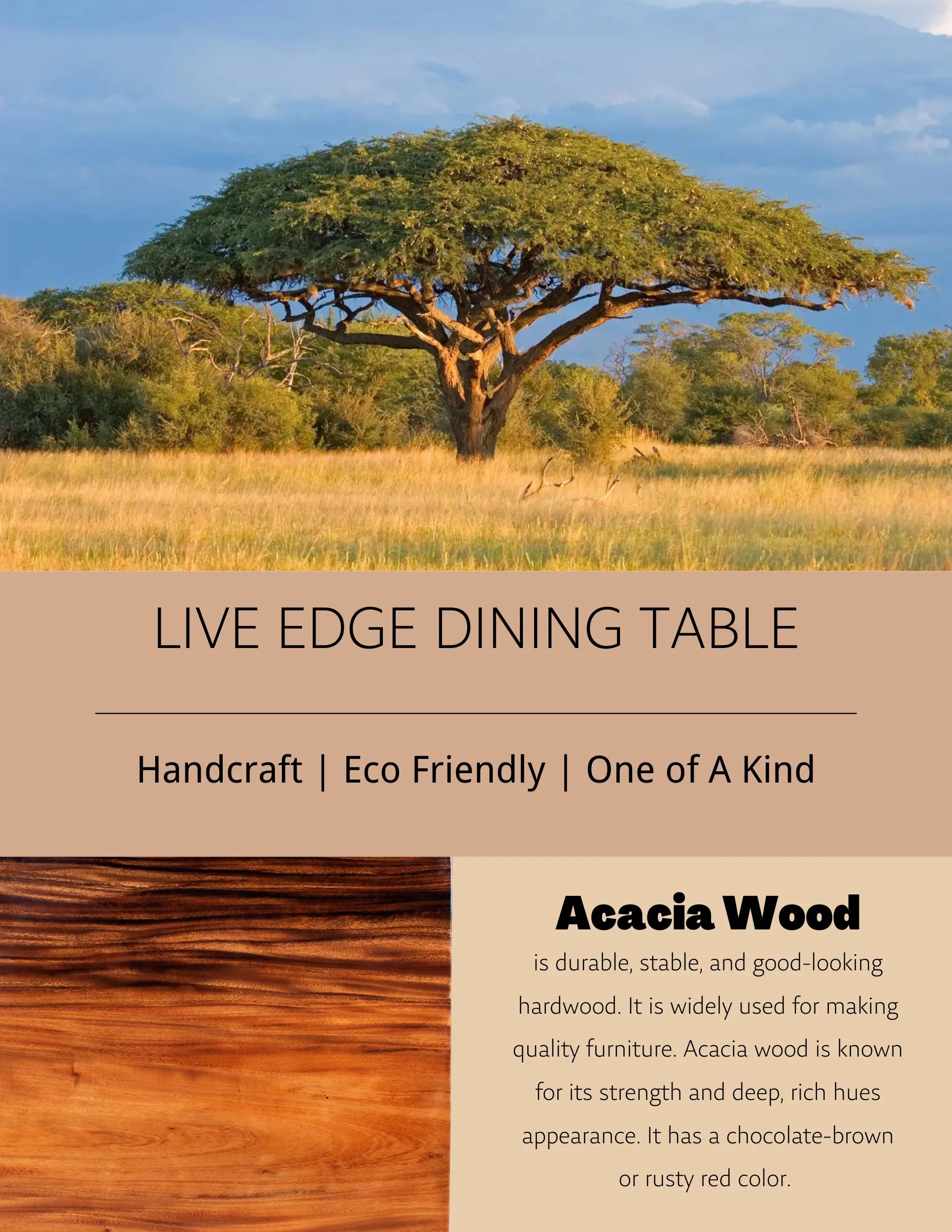 INSTOCK 6.5 FT/78''(Length) X 36.6''(Width) Live edge Handmade Acacia Wood Table Luxury Wood Tables