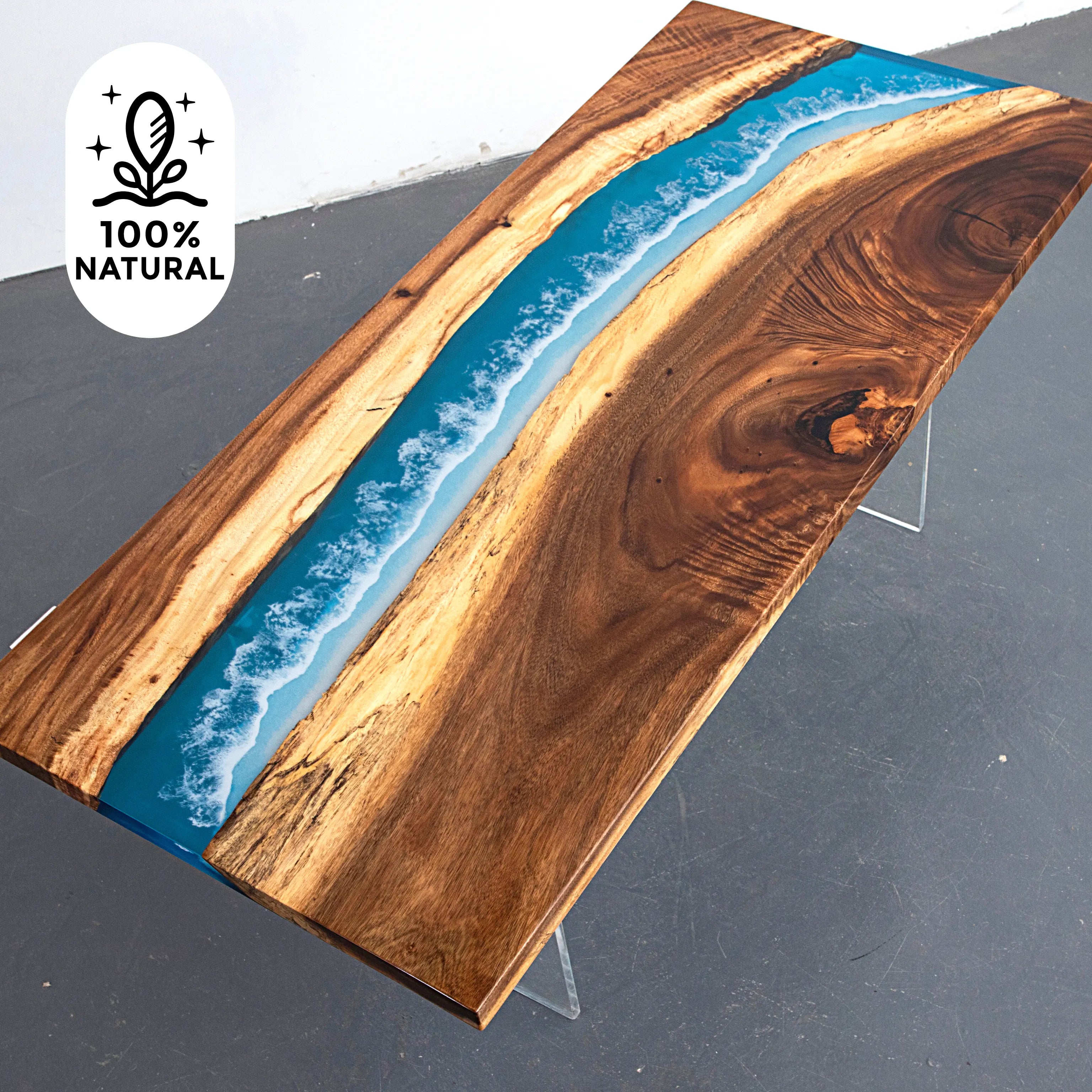 INSTOCK 6.56ft Blue Ocean Style Resin Epoxy River Table Luxury Wood Tables