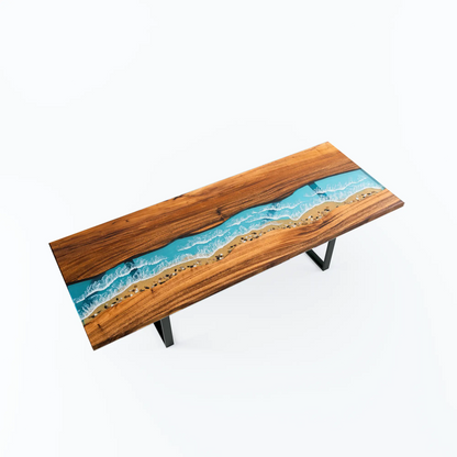 INSTOCK 7ft Blue Ocean Style Resin Epoxy River Table Luxury Wood Tables