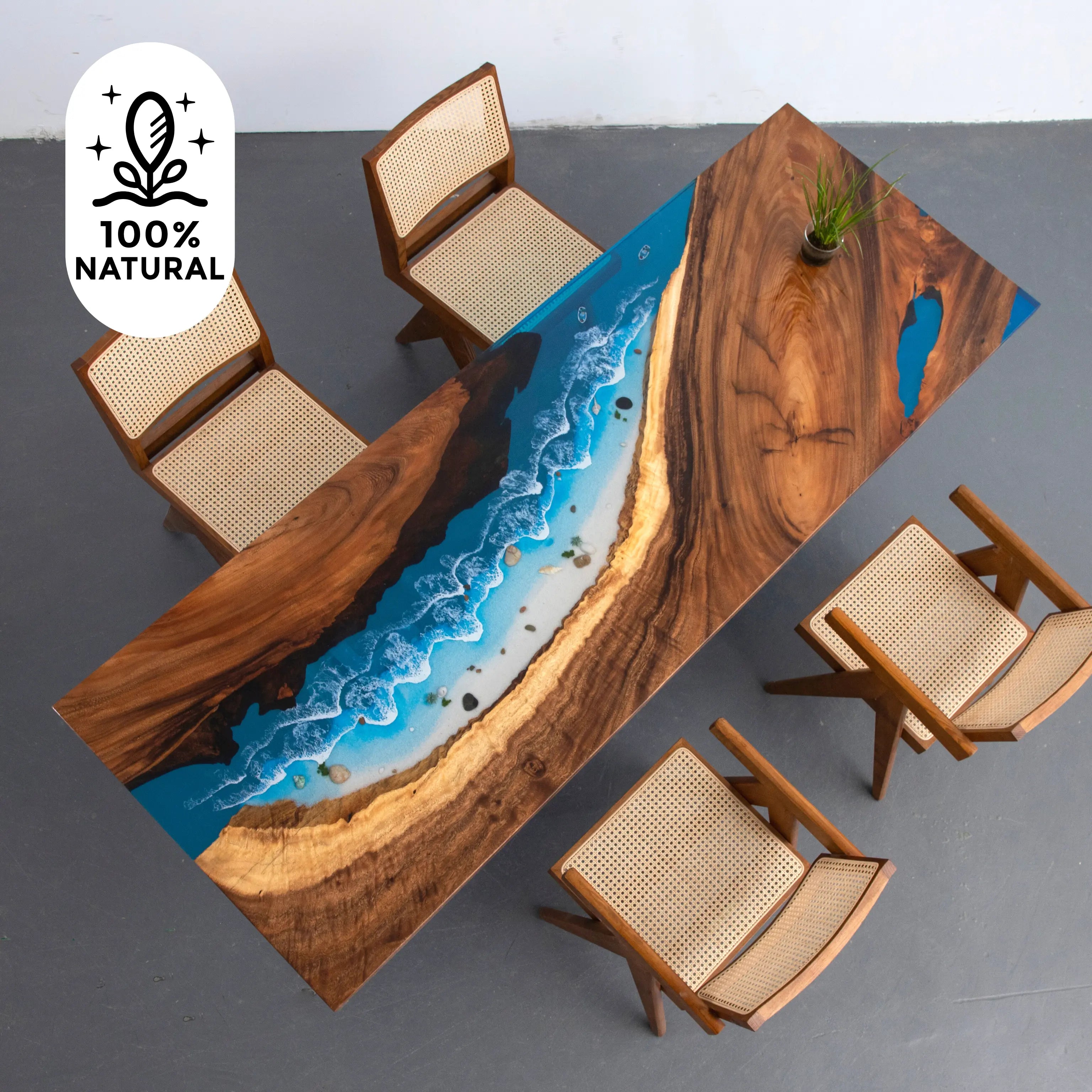 INSTOCK 8.2ft Blue Ocean Style Resin Epoxy River Table Luxury Wood Tables