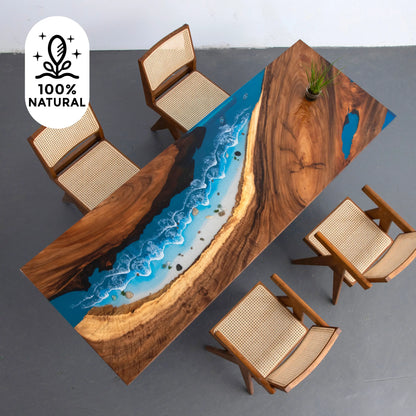 INSTOCK 8.2ft Blue Ocean Style Resin Epoxy River Table Luxury Wood Tables