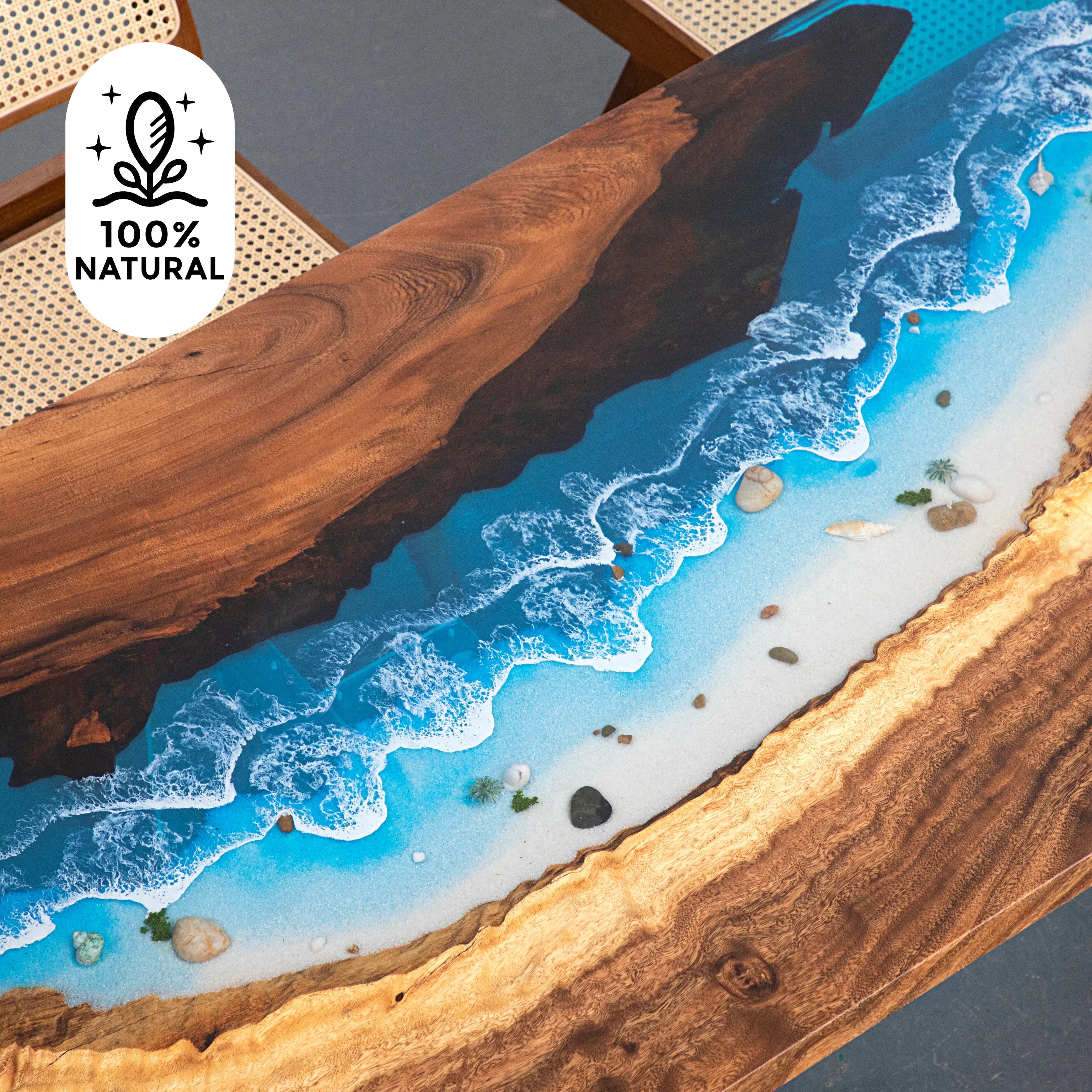 INSTOCK 8.2ft Blue Ocean Style Resin Epoxy River Table Luxury Wood Tables