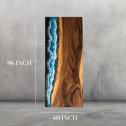 INSTOCK 8ft Blue Ocean Style Resin Epoxy River Table Luxury Wood Tables