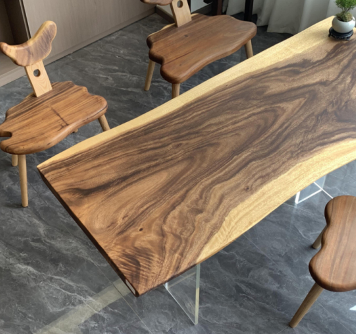 8.6ft x 36'' Seats for 10 ONE-PIECE Acacia Straighe Edge Wood Table With Metal Base (Copy) Luxury Wood Tables