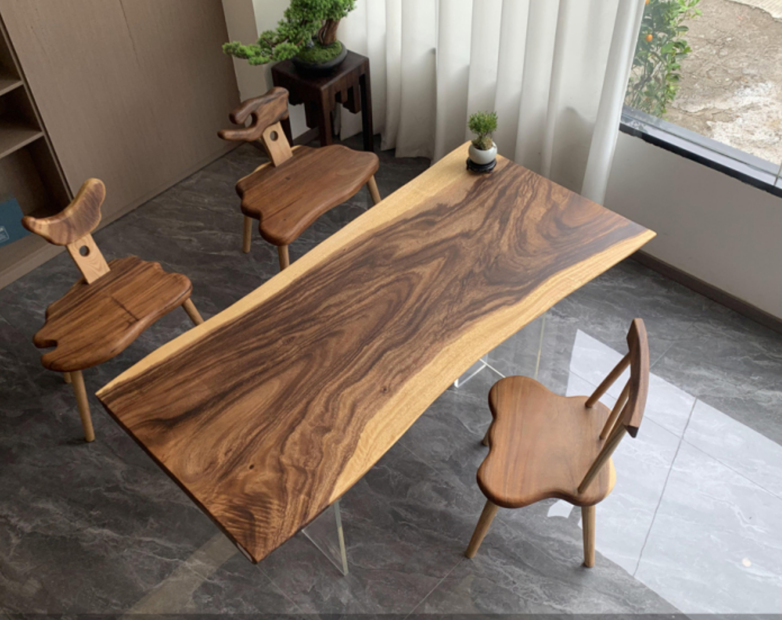 8.6ft x 36'' Seats for 10 ONE-PIECE Acacia Straighe Edge Wood Table With Metal Base (Copy) Luxury Wood Tables