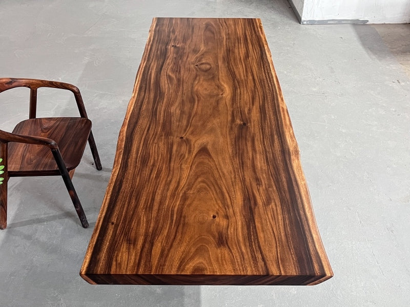 7.4ft x 33'' Conference Room Table ONE-PIECE Acacia Straighe Edge Wood Table With Metal Base Luxury Wood Tables