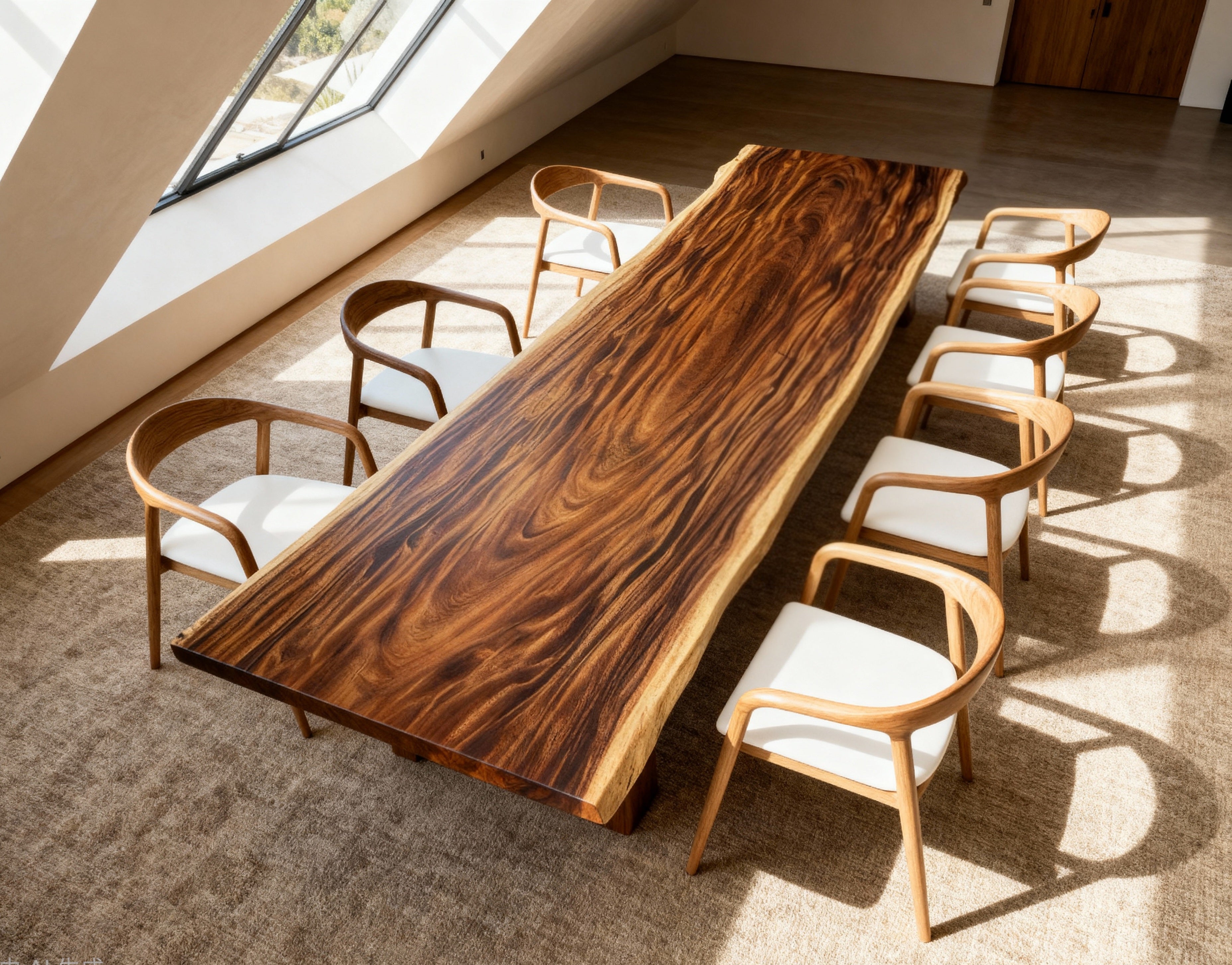 One of a Kind Straight Edge Acacia Dining Table 142" Luxury Wood Tables