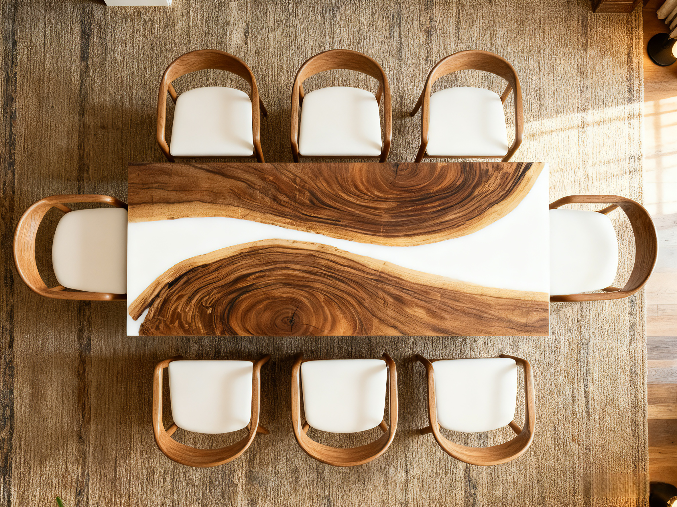 Luxury Epoxy River Dining Table – Live Edge Wood & White Resin Luxury Wood Tables