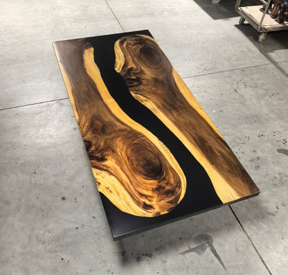 (SALE) 7 ft Resin Table Blue Ocean Style Resin Epoxy River Table With Cross-shaped Legs Luxury Wood Tables