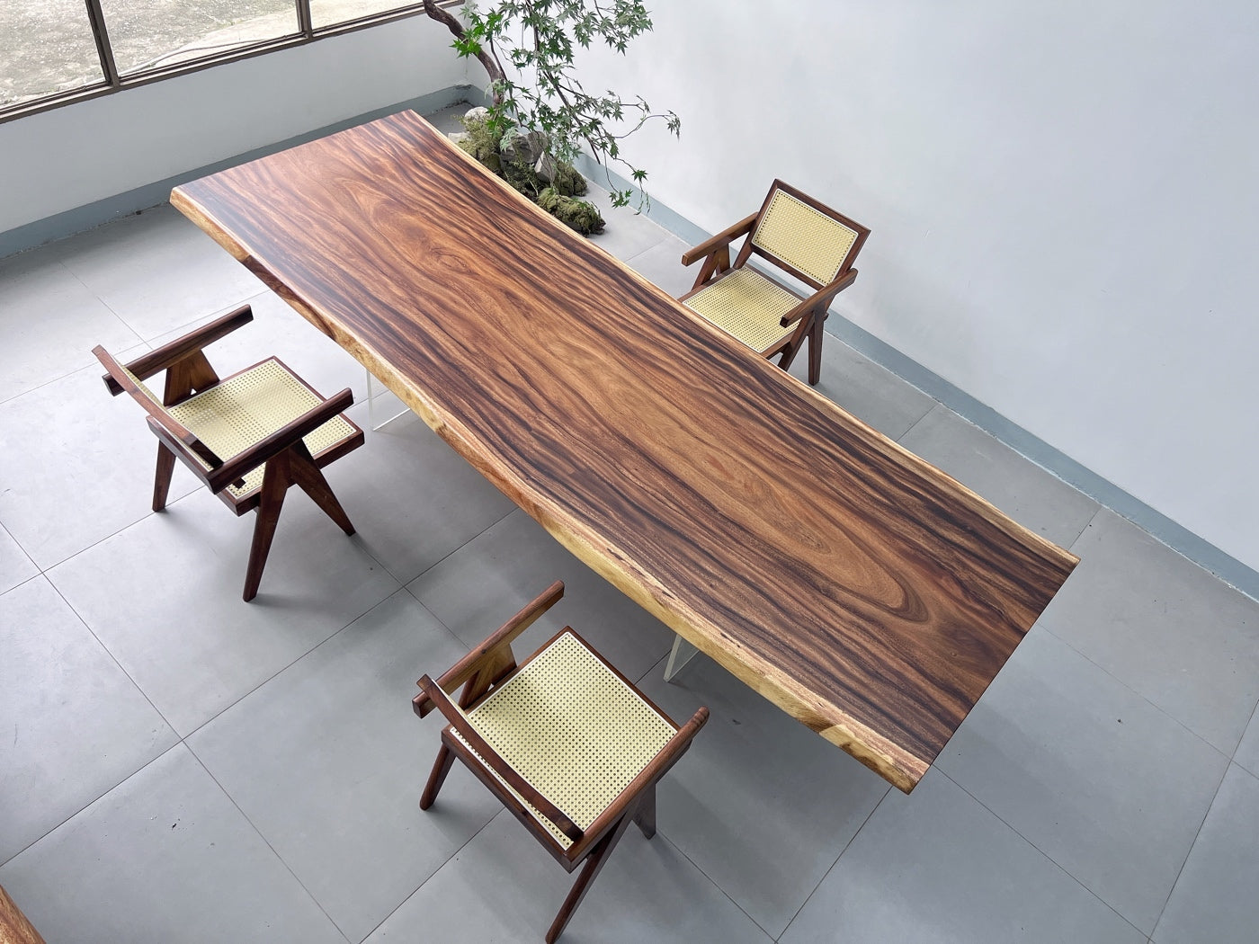 10ft x 40'' Conference Room Table ONE-PIECE Acacia Straighe Edge Wood Table With Metal Base (Copy) Luxury Wood Tables