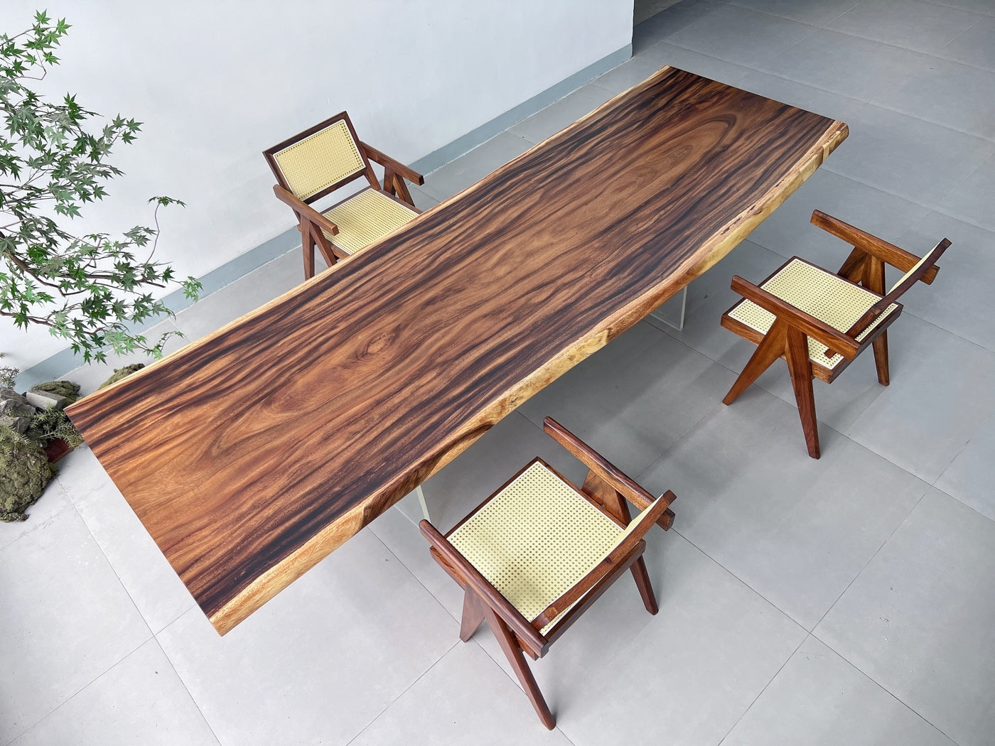 10ft x 40'' Conference Room Table ONE-PIECE Acacia Straighe Edge Wood Table With Metal Base (Copy) Luxury Wood Tables