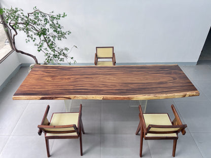 10ft x 40'' Conference Room Table ONE-PIECE Acacia Straighe Edge Wood Table With Metal Base (Copy) Luxury Wood Tables