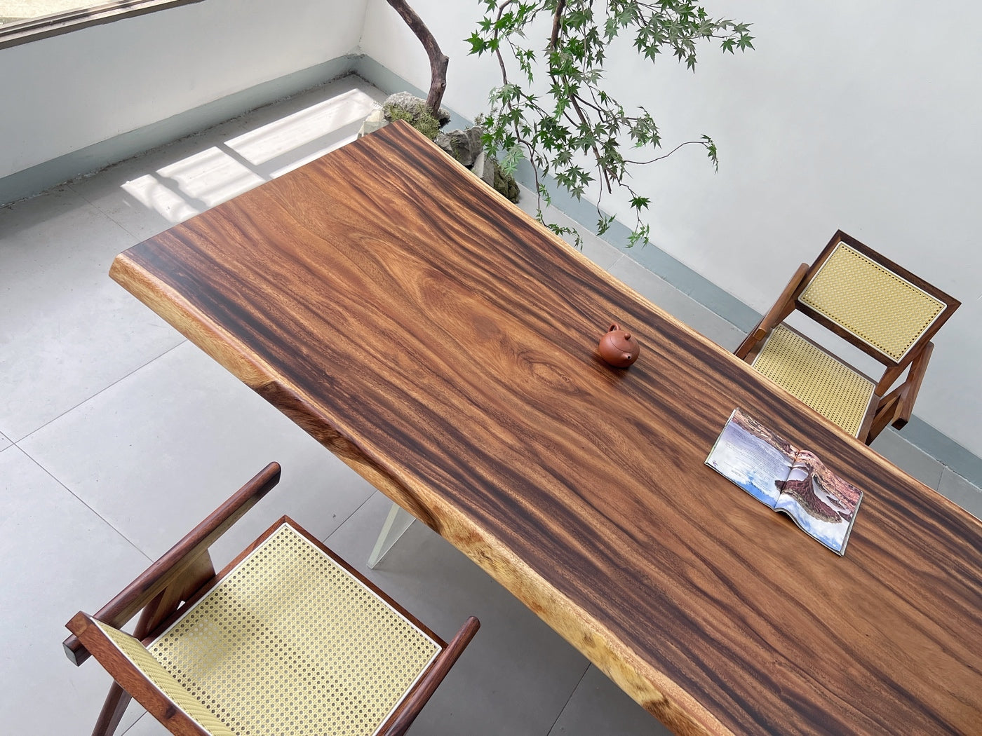 10ft x 40'' Conference Room Table ONE-PIECE Acacia Straighe Edge Wood Table With Metal Base (Copy) Luxury Wood Tables
