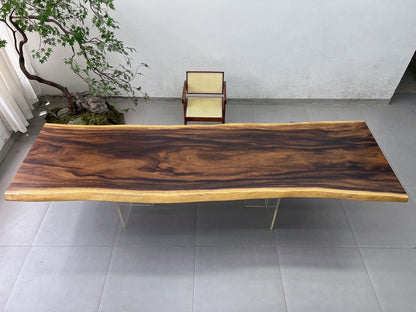 11 FT Handmade Acacia Wood Conference Table | One-Piece Slab Luxury Wood Tables