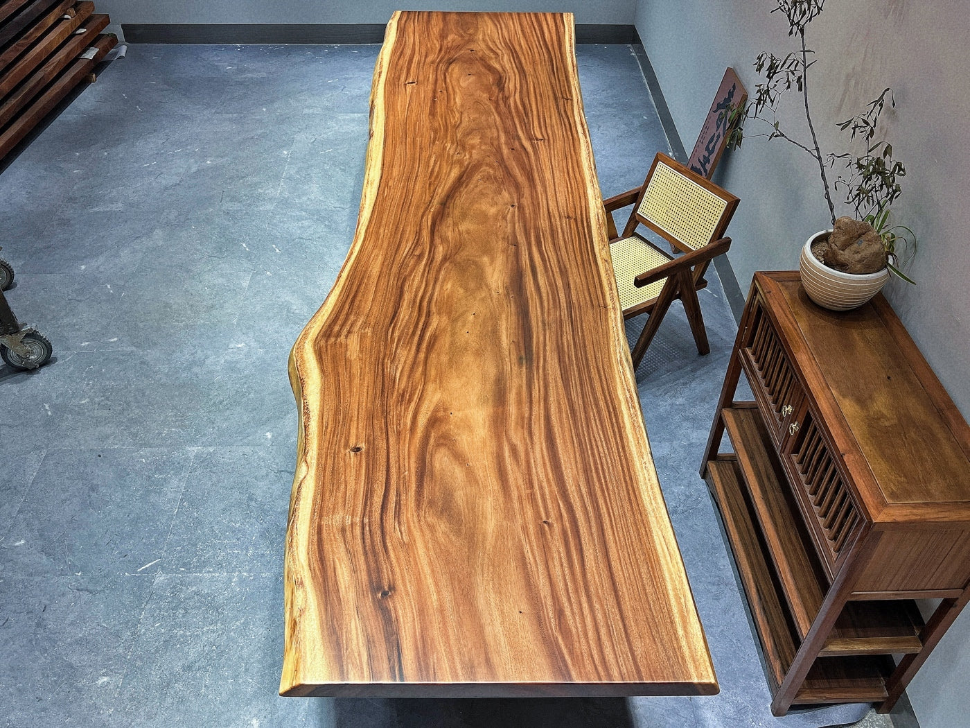 14 FT x 41'' Acacia Conference Table | One-Piece Slab Luxury Wood Tables