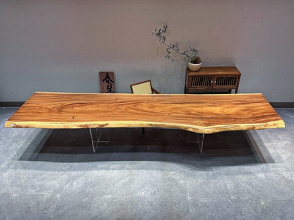 14 FT x 41'' Acacia Conference Table | One-Piece Slab Luxury Wood Tables