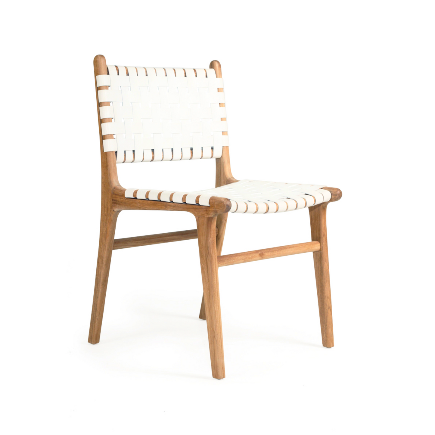 Ready to Ship Solid Wood Bonded Leather Woven Chair with White Leather(SET OF 2 PCS)