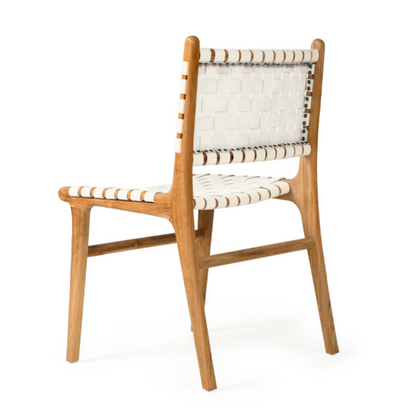 Ready to Ship Solid Wood Bonded Leather Woven Chair with White Leather(SET OF 2 PCS)