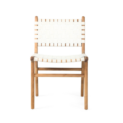 Ready to Ship Solid Wood Bonded Leather Woven Chair with White Leather(SET OF 2 PCS)