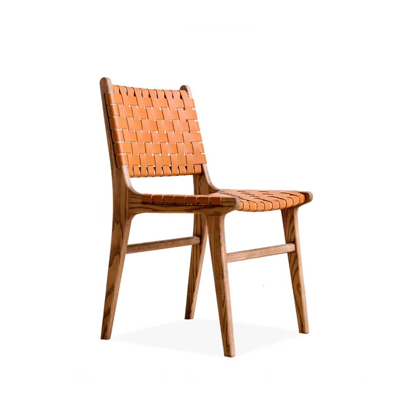 Ready to Ship Solid Wood Bonded Leather Woven Chair with White Leather(SET OF 2 PCS)