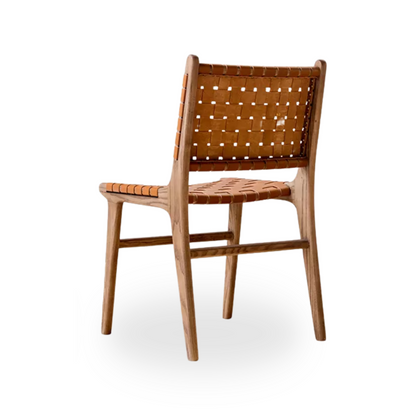 Ready to Ship Solid Wood Bonded Leather Woven Chair with White Leather(SET OF 2 PCS)