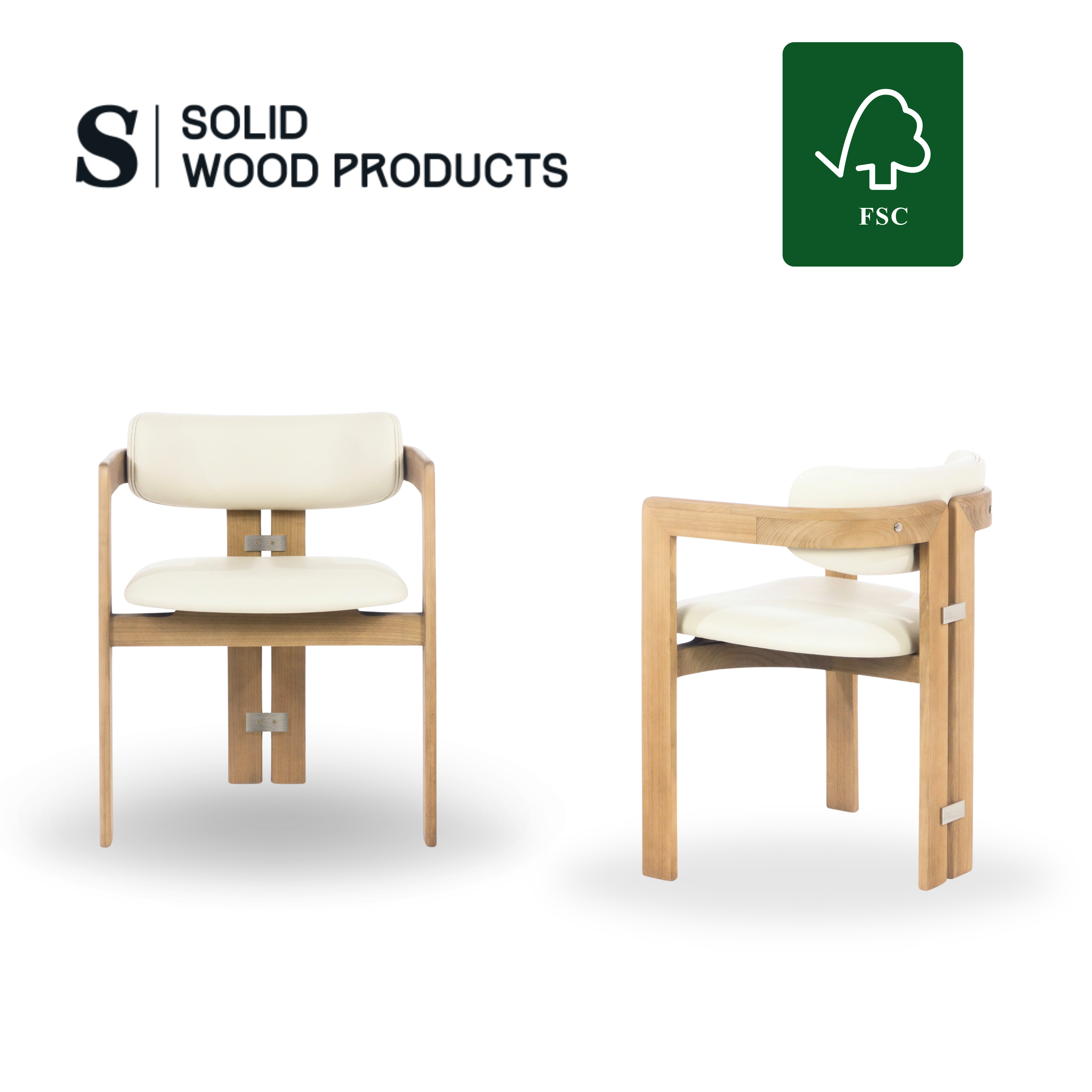 Ready to Ship Solid Ashwood Natural Dining Chair with Cream Leather(SET OF 2 PCS) Luxury Wood Tables