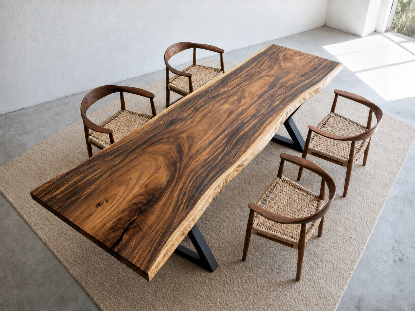 One-of-a-kind Fiji acacia live edge dining table with natural wood grain