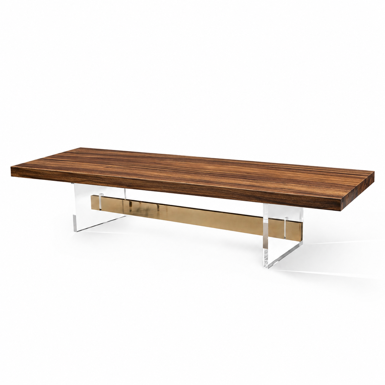 Sculptural Fiji Acacia Live Edge Dining Table with Floating Acrylic Legs Luxury Wood Tables