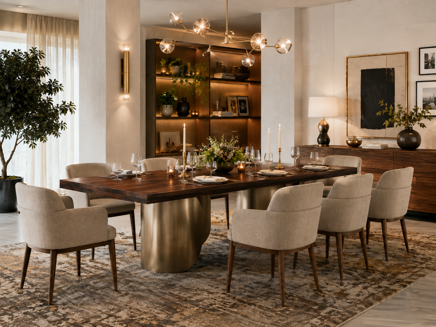 Sculptural Fiji Acacia Live Edge Dining Table with Floating Acrylic Legs (Copy) Luxury Wood Tables