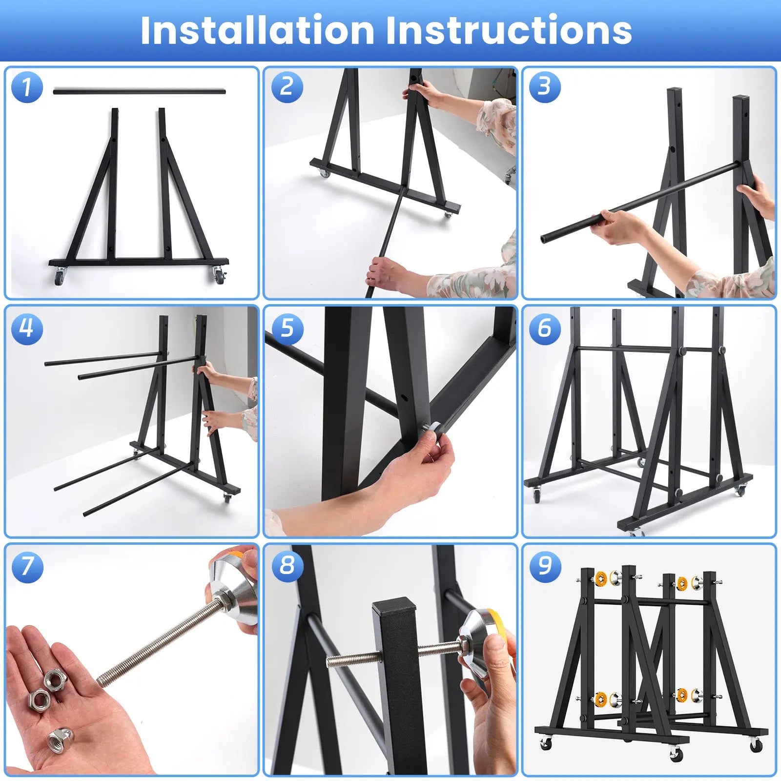 Showroom Display Rack with Wheel for Heavy-Duty Doors, Wood Slabs, and Tiles Luxury Wood Tables