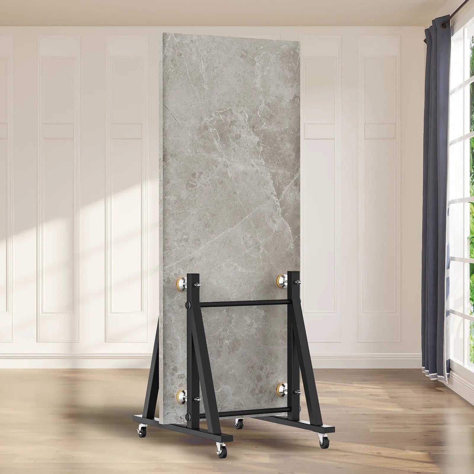 Showroom Display Rack with Wheel for Heavy-Duty Doors, Wood Slabs, and Tiles Luxury Wood Tables