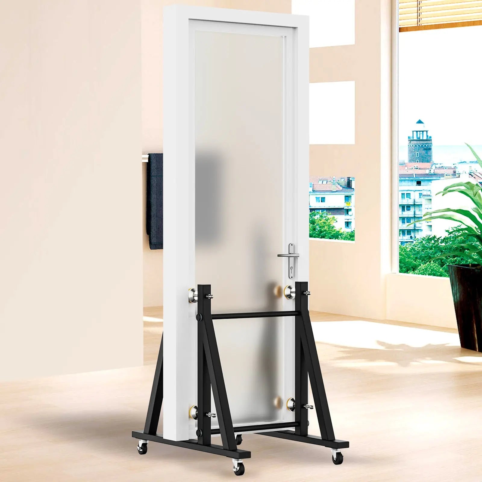 Showroom Display Rack with Wheel for Heavy-Duty Doors, Wood Slabs, and Tiles Luxury Wood Tables