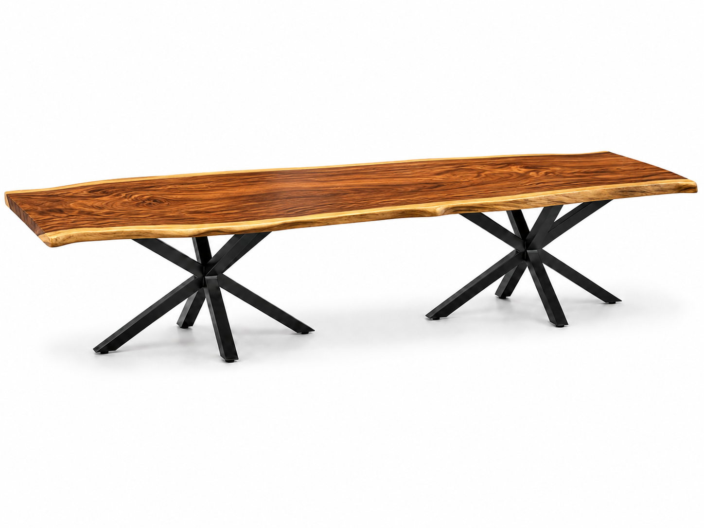 Fiji Acacia Live Edge Slab Table with Modern Spider Steel Base Extra-Long Solid Wood Conference Table (Copy) Luxury Wood Tables