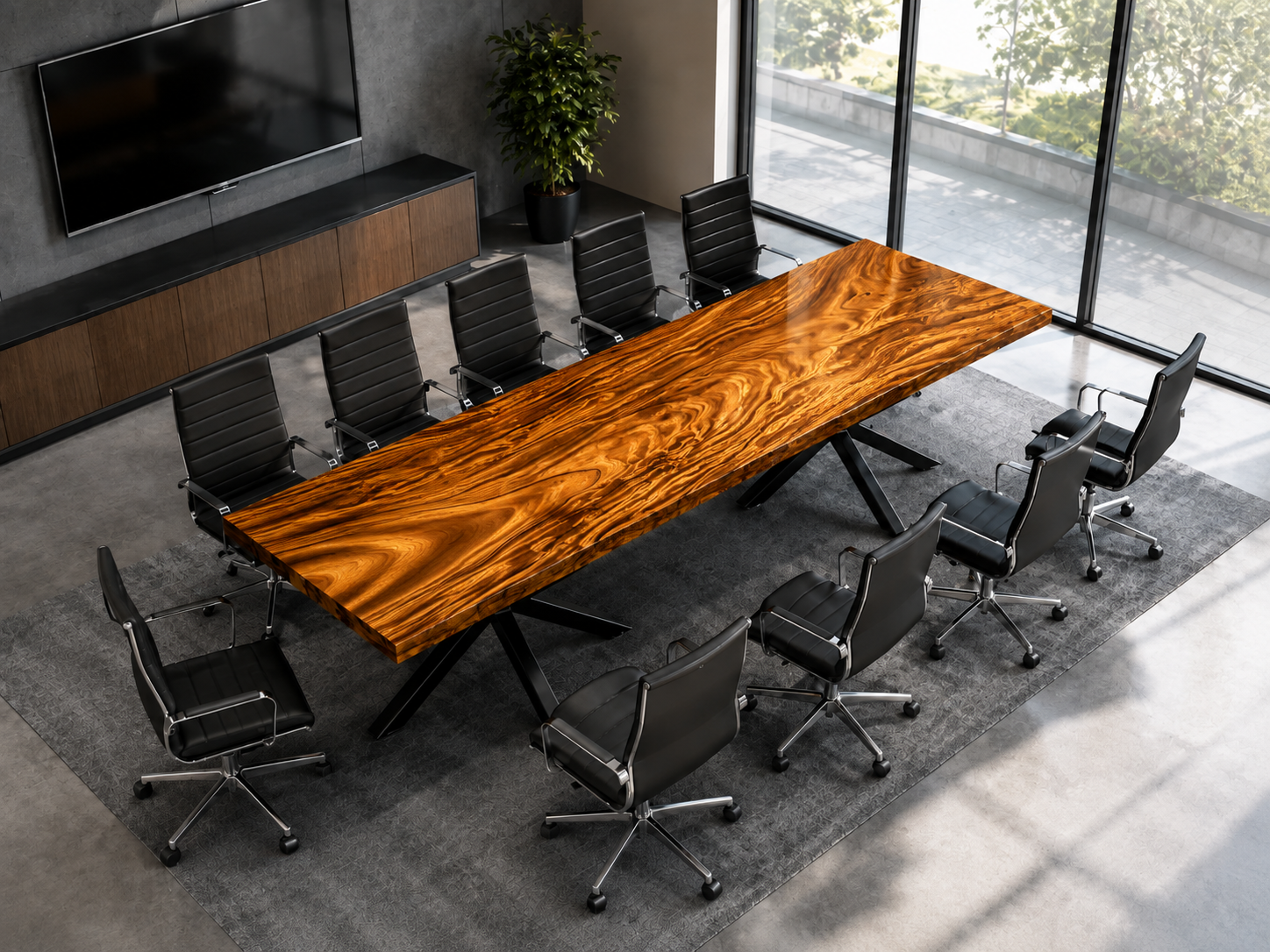 Custom Fiji acacia live edge conference table in an executive office
