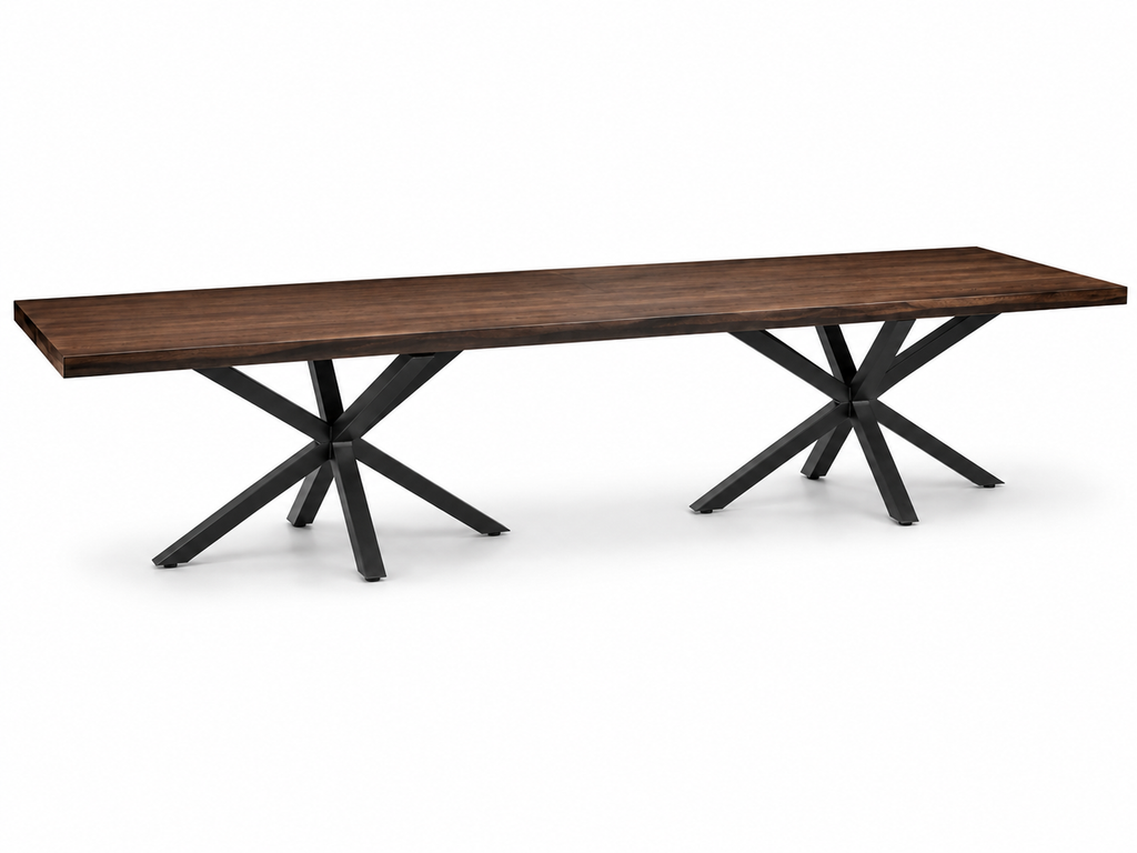Fiji Acacia Live Edge Slab Table with Modern Spider Steel Base Extra-Long Solid Wood Conference Table (Copy) Luxury Wood Tables