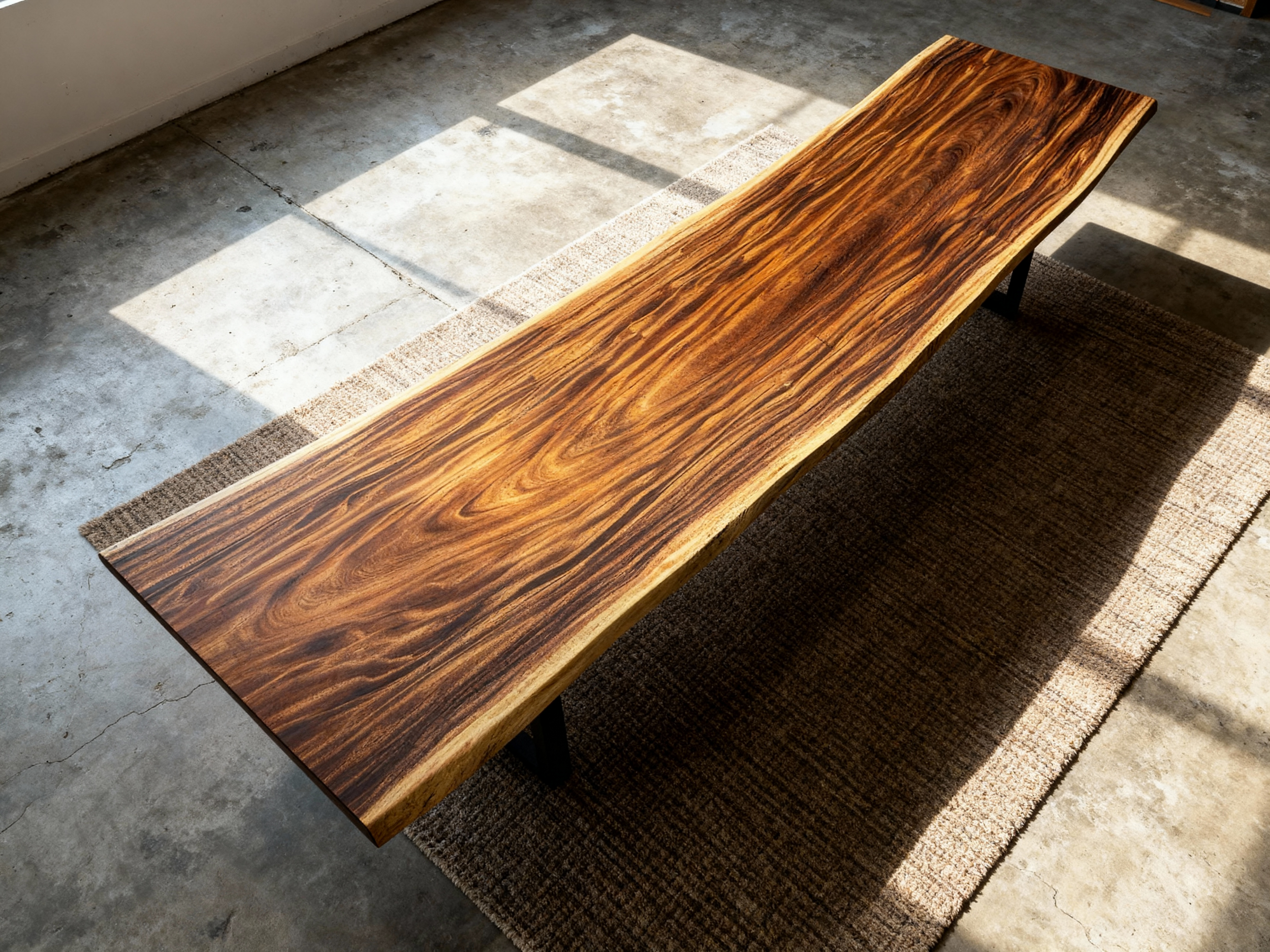 One of a Kind Straight Edge Acacia Dining Table 142" Luxury Wood Tables